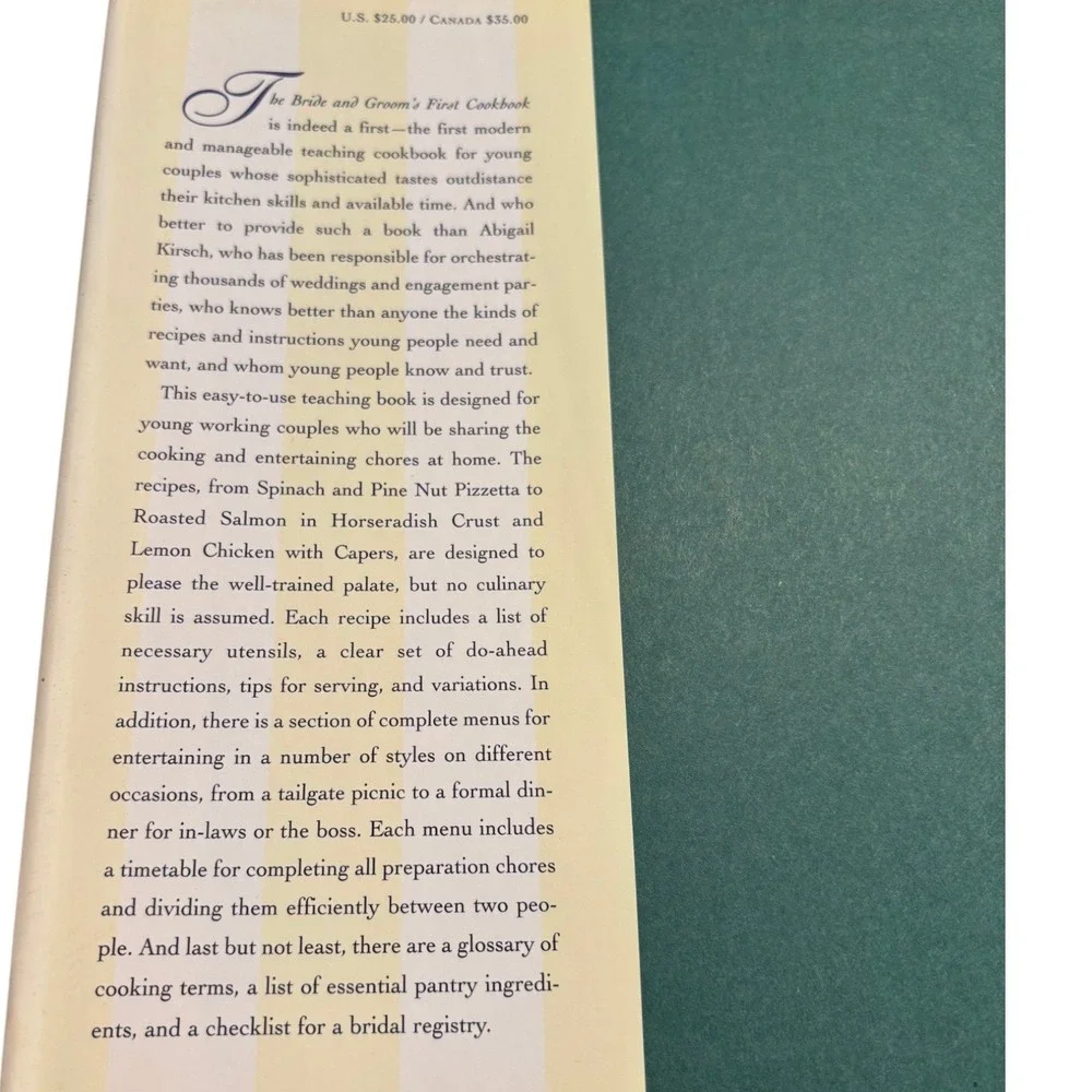The‎ Bride & Groom's First Cookbook Abigail Kirsch Hardcover Recipes Menus 1996